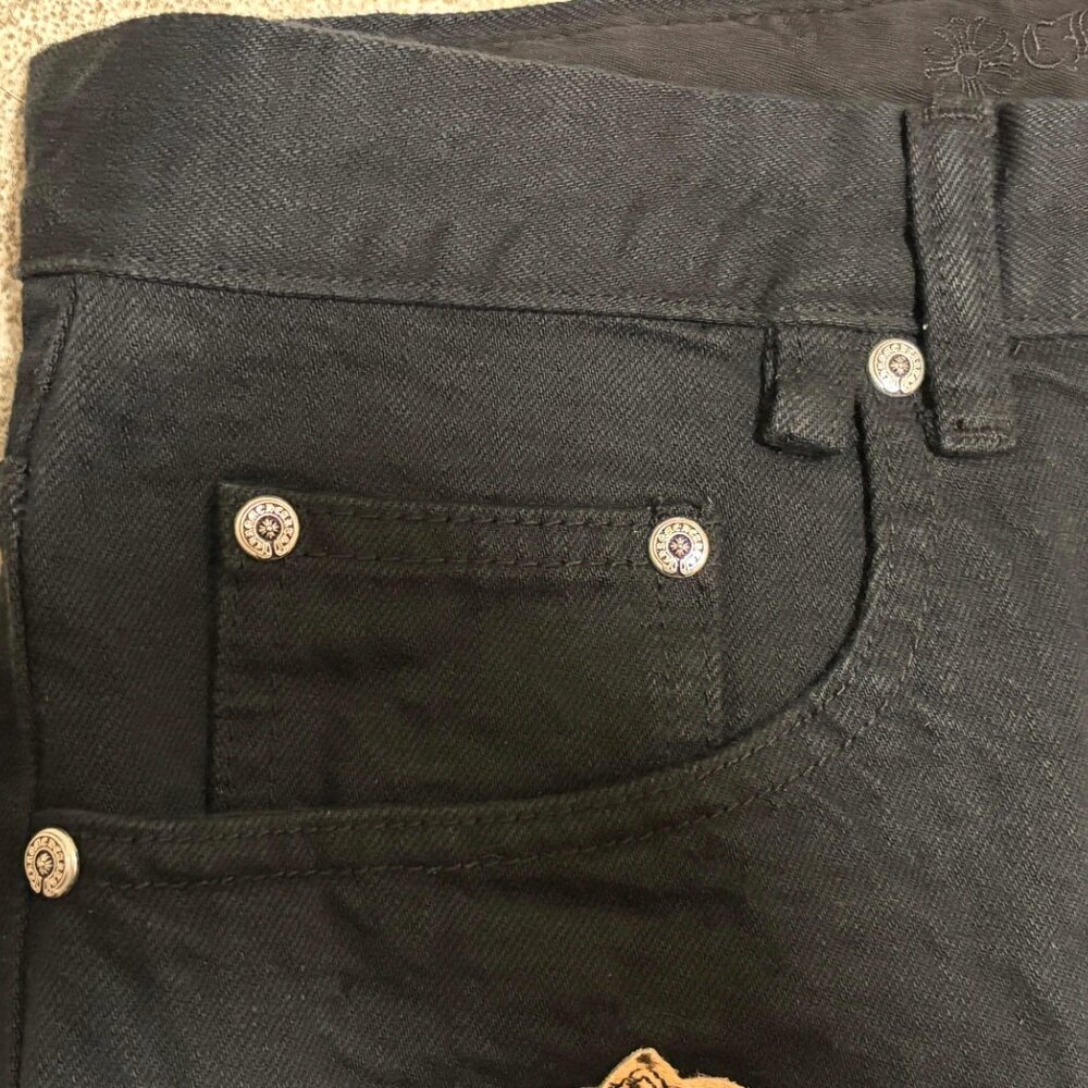 Chrome Hearts Green and Leopard Cross Patches Jeans Black Size 36 - Picture 9 of 15